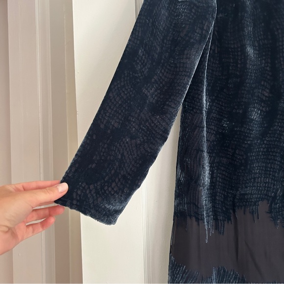 Derek Lam 10 Crosby Sapphire Velvet Devore Shift Long Sleeve Dress - Picture 5 of 12